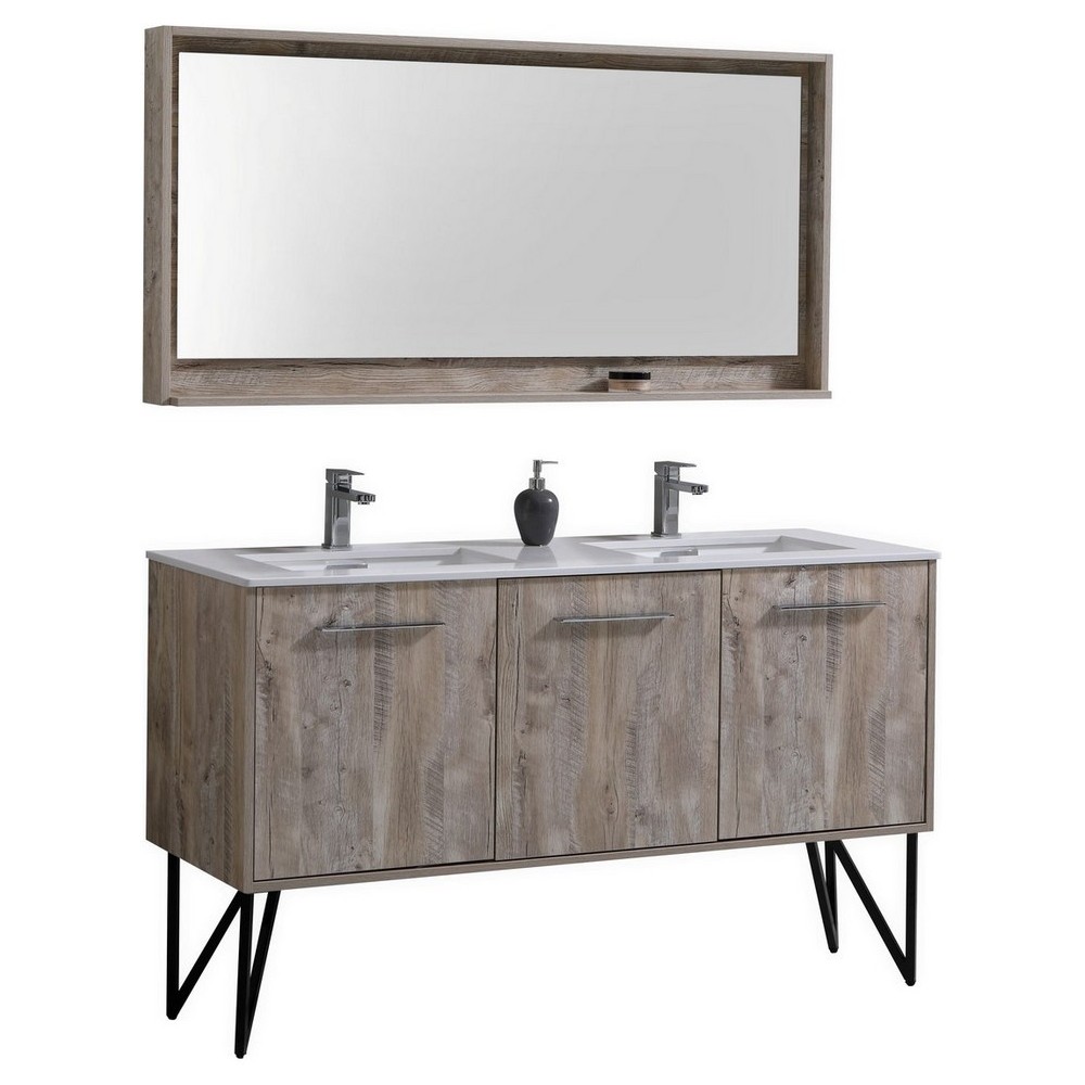 60" Double Sink Modern Bathroom Vanity With Quartz Countertop, Matching Mirror