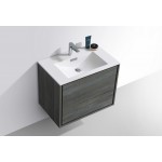 DeLusso 30" Ocean Gray Wall Mount Modern Bathroom Vanity