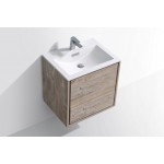 DeLusso Wall Mount Modern Bathroom Vanity, Nature Wood, 24"