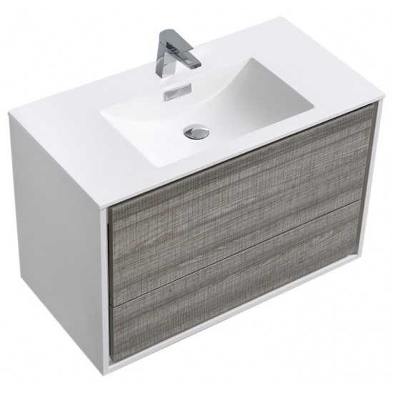 DeLusso Wall Mount Modern Bathroom Vanity, Ash Gray, 36"