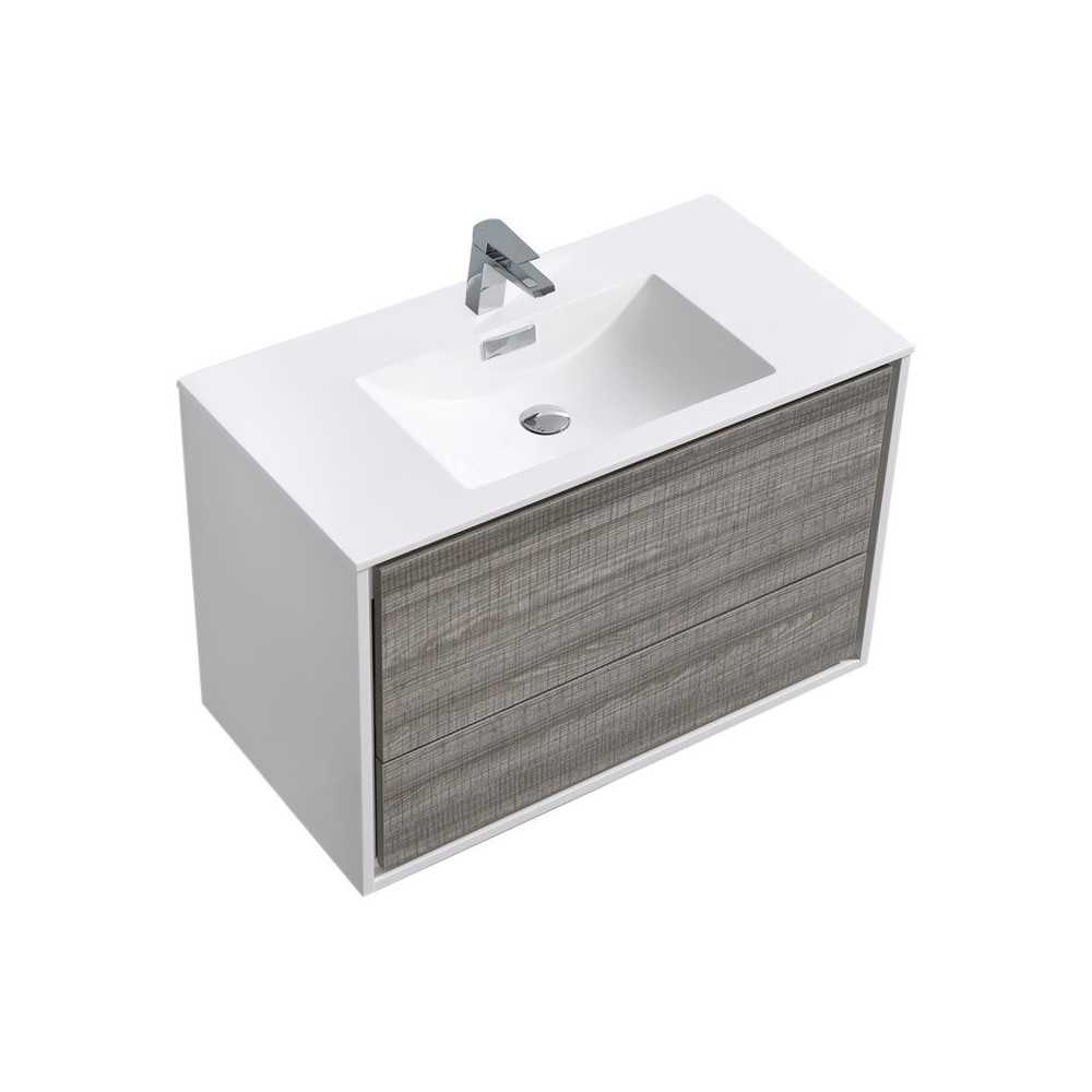 DeLusso Wall Mount Modern Bathroom Vanity, Ash Gray, 36"