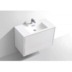 DeLusso Wall Mount Modern Bathroom Vanity, High Glossy White, 36"