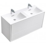 DeLusso 48" Double Sink Wall Mount Modern Bathroom Vanity, High Glossy White