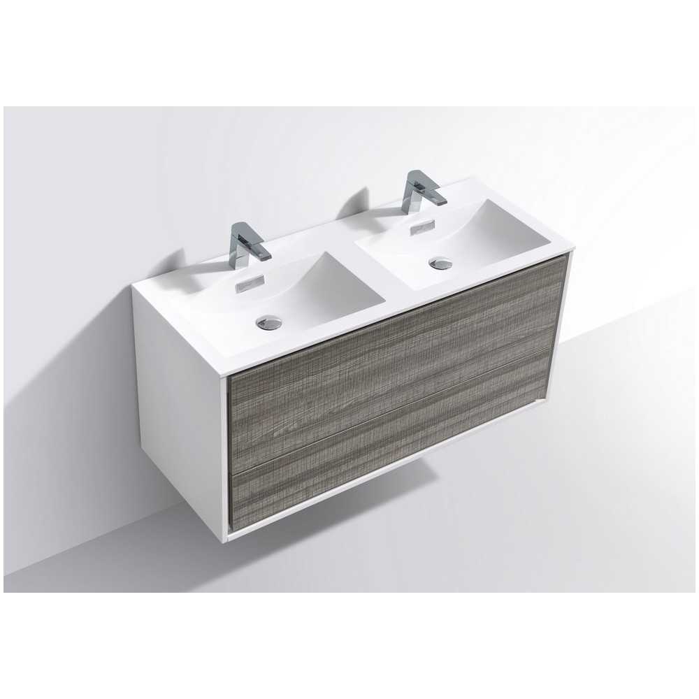 DeLusso 48" Double Sink Wall Mount Modern Bathroom Vanity, Ash Gray