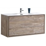 DeLusso 48" Single Sink Wall Mount Modern Bathroom Vanity, Nature Wood