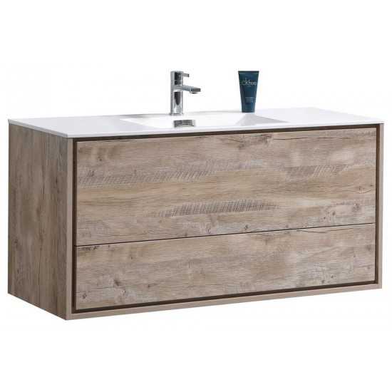 DeLusso 48" Single Sink Wall Mount Modern Bathroom Vanity, Nature Wood