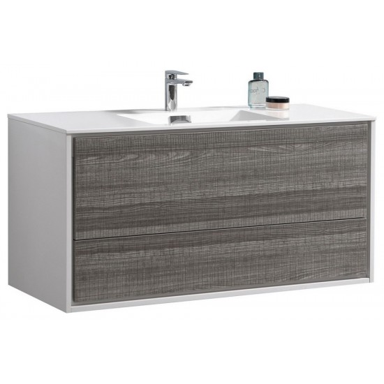DeLusso 48" Single Sink Wall Mount Modern Bathroom Vanity, Ash Gray