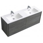 DeLusso 60" Double Sink Wall Mount Modern Bathroom Vanity, Ocean Gray