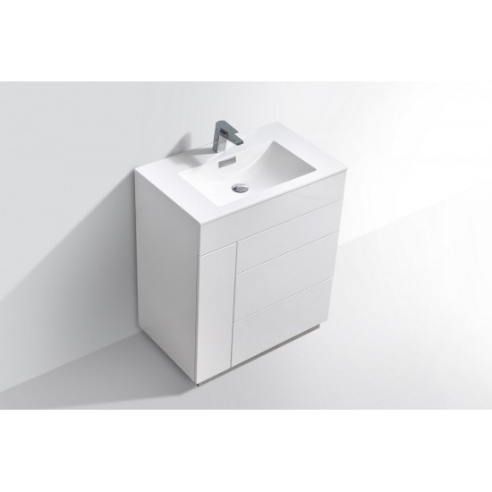 Milano 30" High Modern Bathroom Vanity, High Glossy White