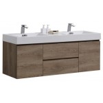 Bliss 60" Double Sink Butternut Wall Mount Modern Bathroom Vanity