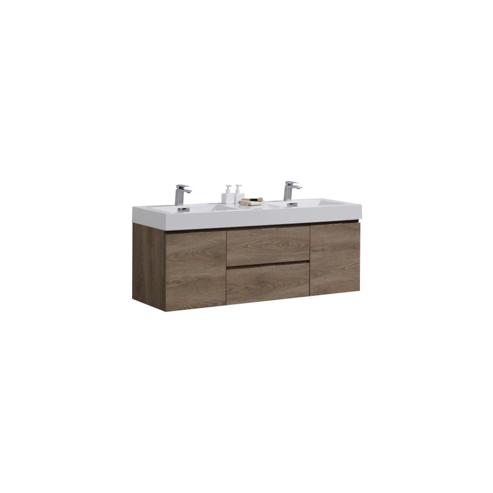 Bliss 60" Double Sink Butternut Wall Mount Modern Bathroom Vanity