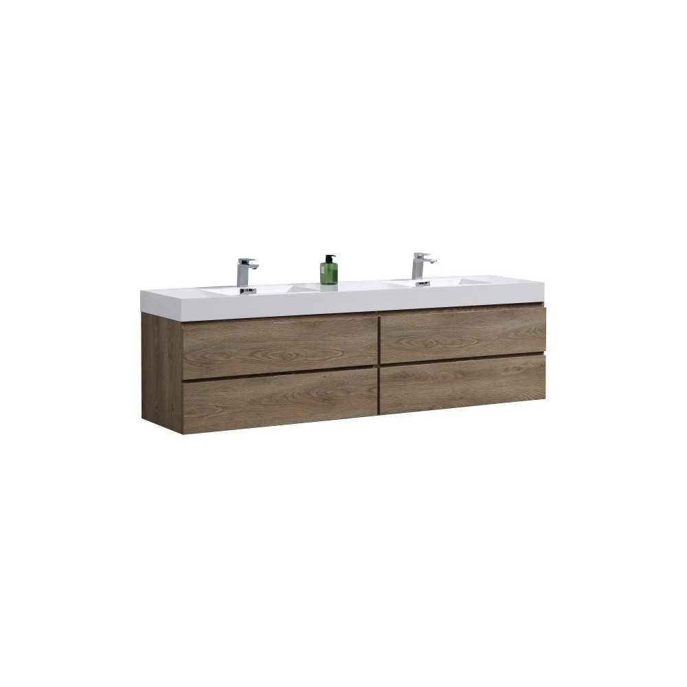 Bliss 80" Double Sink Butternut Wall Mount Modern Bathroom Vanity