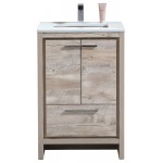 KubeBath Dolce 24" Nature Wood Modern Vanity, White Quartz Counter-Top