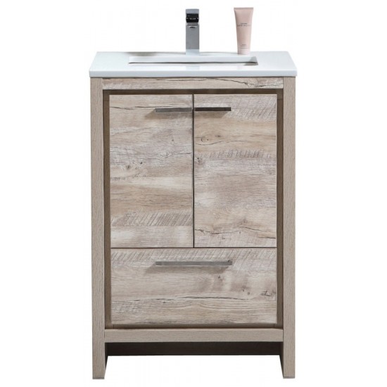 KubeBath Dolce 24" Nature Wood Modern Vanity, White Quartz Counter-Top