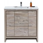 KubeBath Dolce 36" Nature Wood Modern Vanity, White Quartz Counter-Top