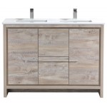 48" Double Sink Nature Wood Modern Vanity, White Quartz Counter-Top