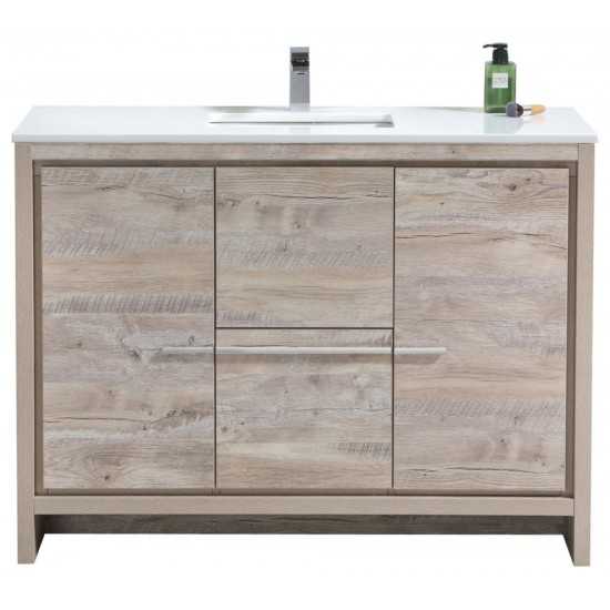 KubeBath Dolce 48" Nature Wood Modern Vanity, White Quartz Counter Top
