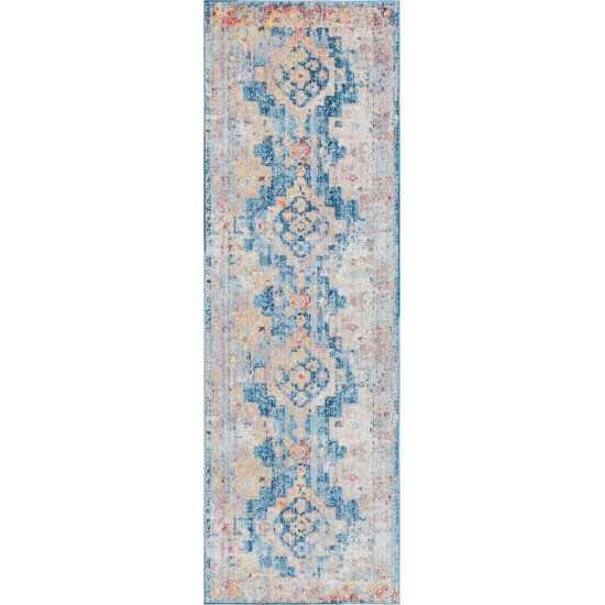 Rug Unique Loom Basilica Blue Runner 2' 7 x 8' 2