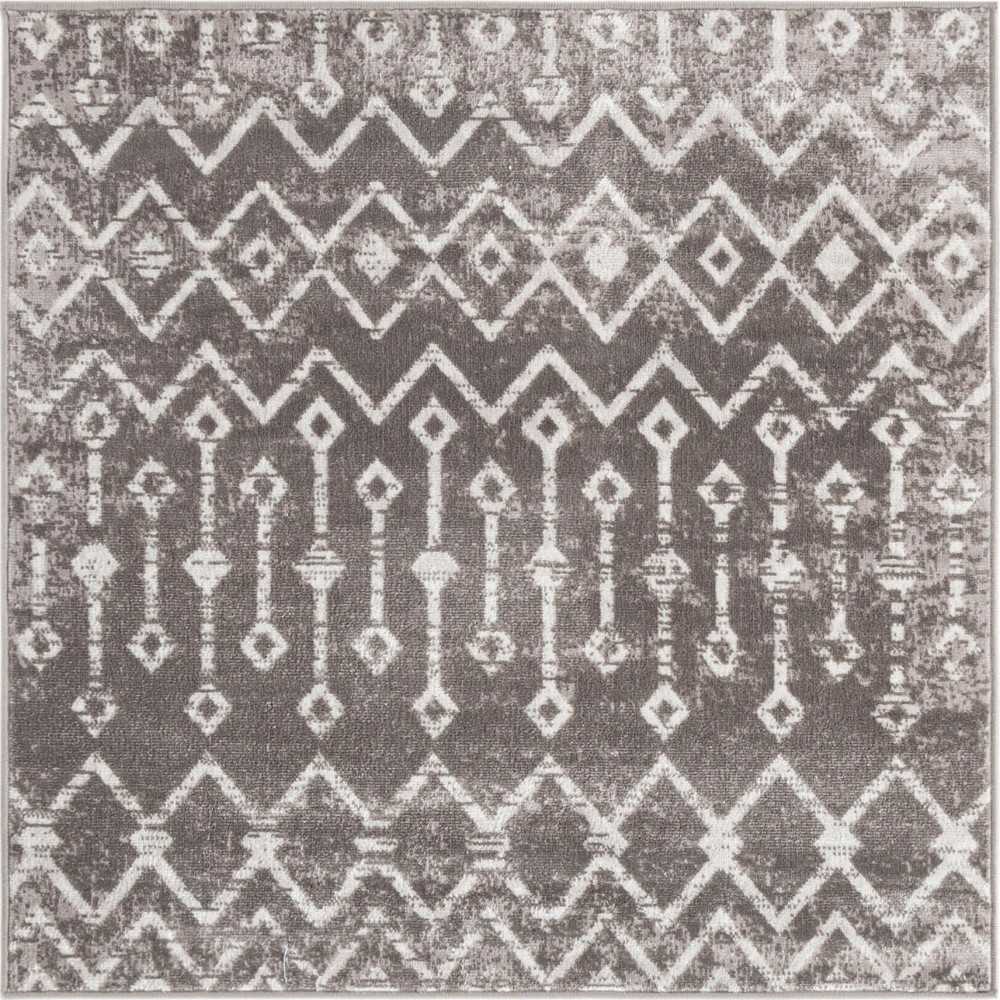 Rug Unique Loom Bohemian Trellis Gray Square 4' 0 x 4' 0