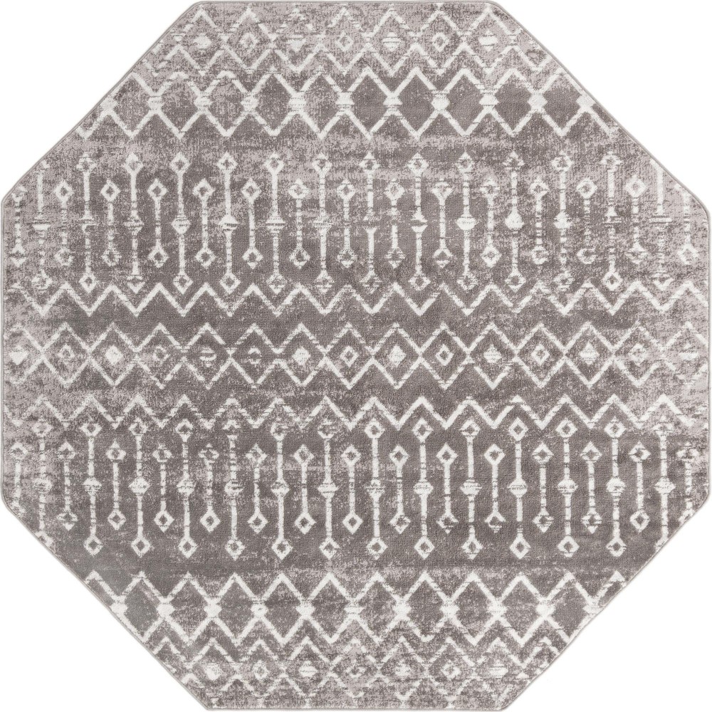 Rug Unique Loom Bohemian Trellis Gray Octagon 7' 0 x 7' 0