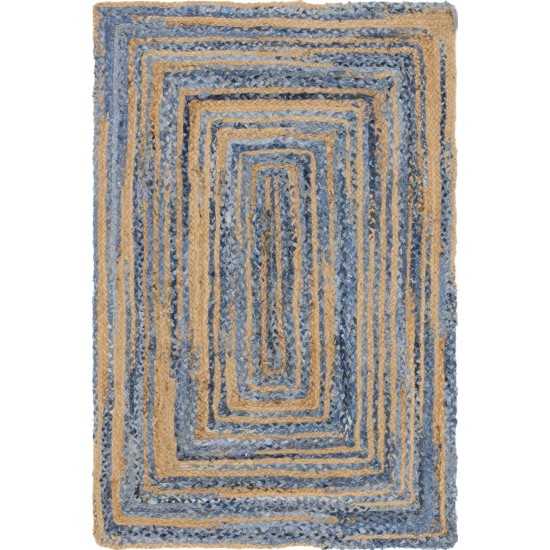 Rug Unique Loom Braided Chindi Blue/Natural Rectangular 4' 0 x 6' 0