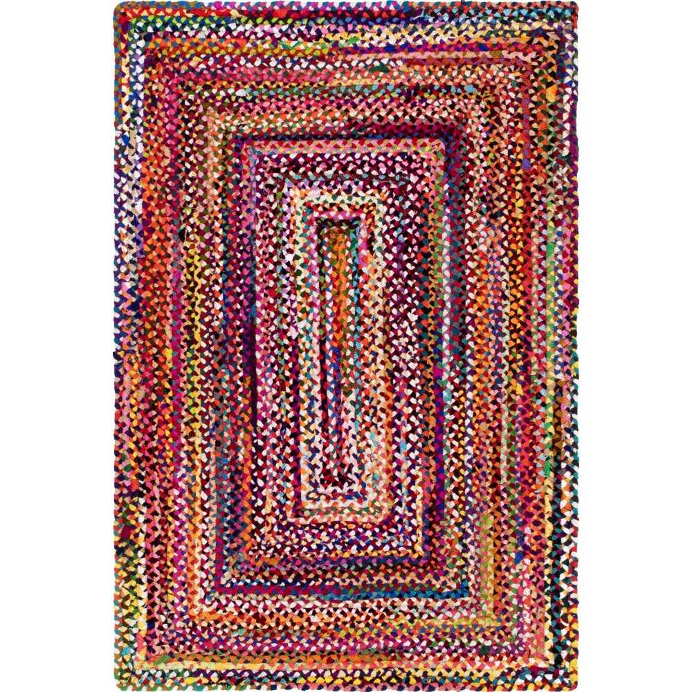 Rug Unique Loom Braided Chindi Multi Rectangular 4' 0 x 6' 0