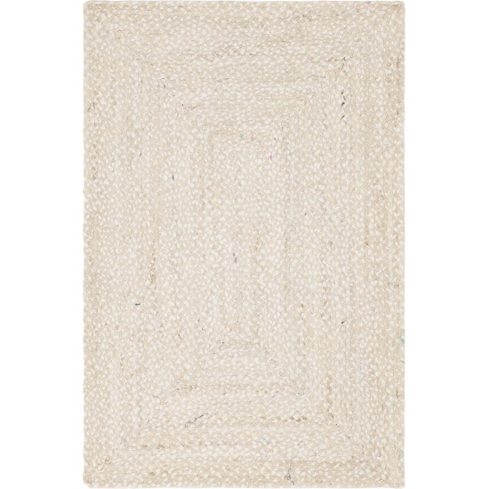 Rug Unique Loom Braided Chindi Ivory Rectangular 4' 0 x 6' 0