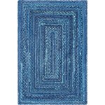 Rug Unique Loom Braided Chindi Blue Rectangular 4' 0 x 6' 0