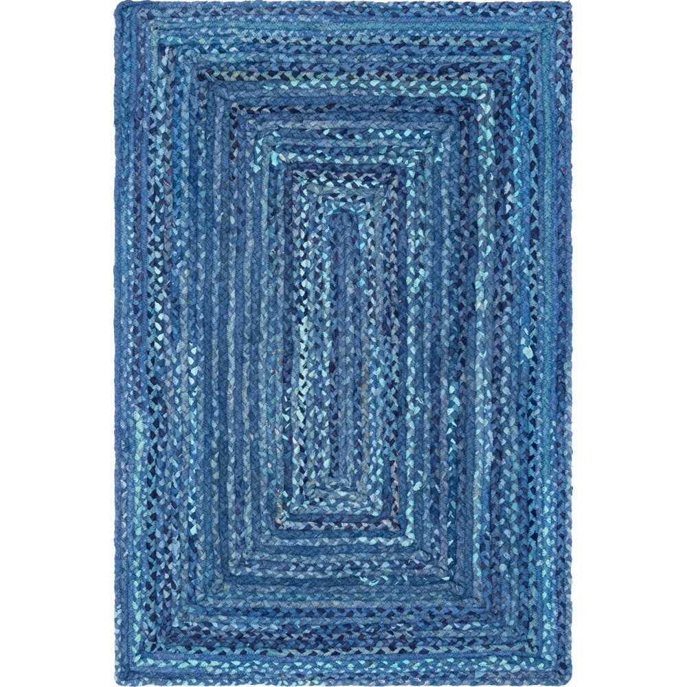 Rug Unique Loom Braided Chindi Blue Rectangular 4' 0 x 6' 0