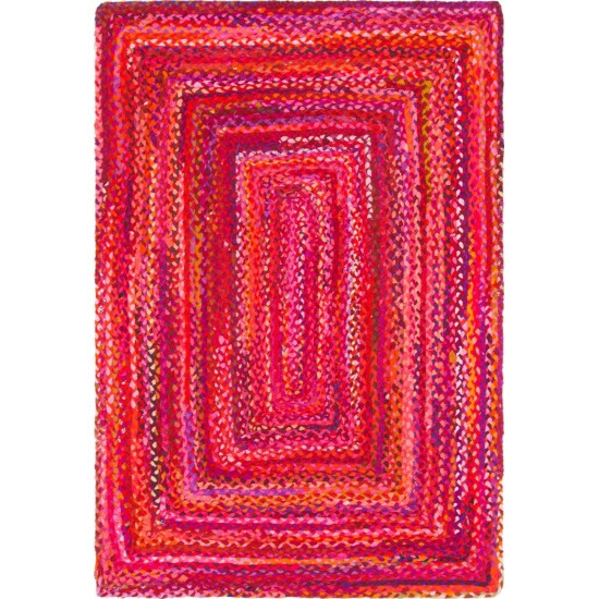 Rug Unique Loom Braided Chindi Red Rectangular 4' 0 x 6' 0