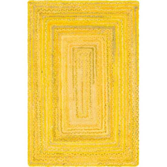 Rug Unique Loom Braided Chindi Yellow Rectangular 4' 0 x 6' 0