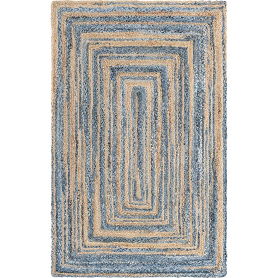 Rug Unique Loom Braided Chindi Blue/Natural Rectangular 5' 0 x 8' 0