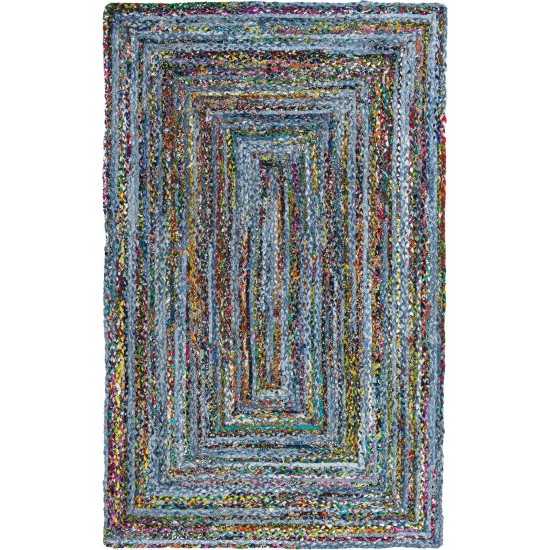 Rug Unique Loom Braided Chindi Blue/Multi Rectangular 5' 0 x 8' 0