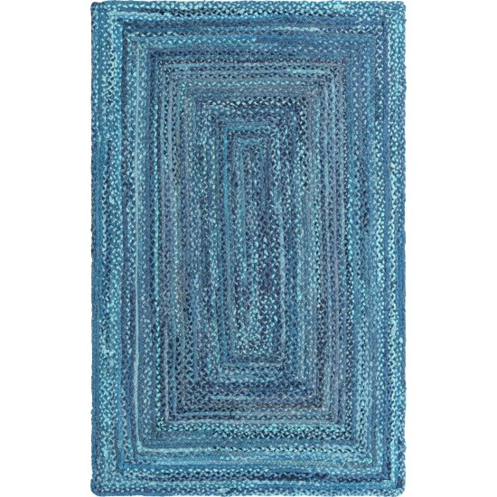 Rug Unique Loom Braided Chindi Blue Rectangular 5' 0 x 8' 0