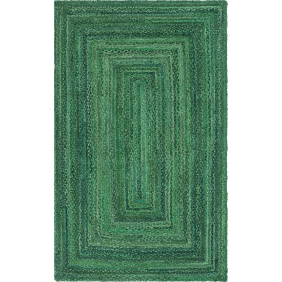 Rug Unique Loom Braided Chindi Green Rectangular 5' 0 x 8' 0