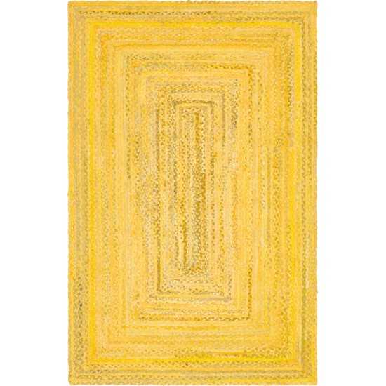 Rug Unique Loom Braided Chindi Yellow Rectangular 5' 0 x 8' 0