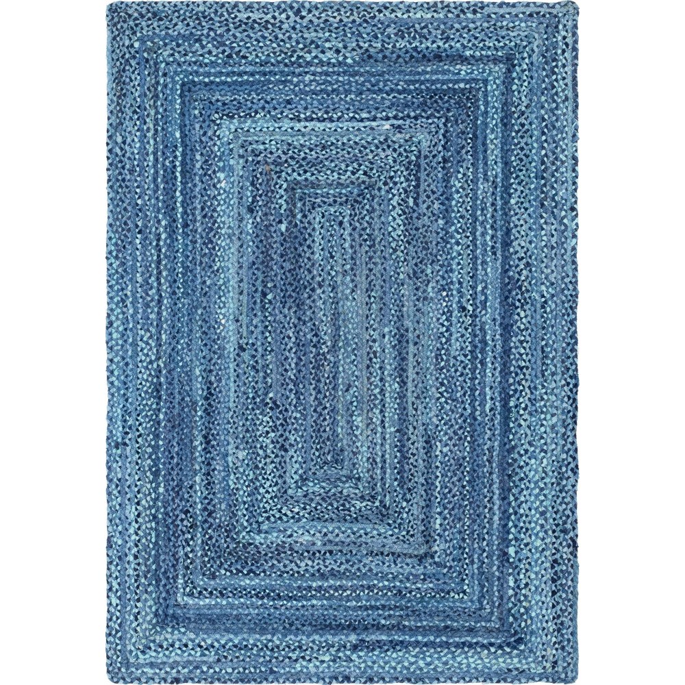 Rug Unique Loom Braided Chindi Blue Rectangular 6' 0 x 9' 0