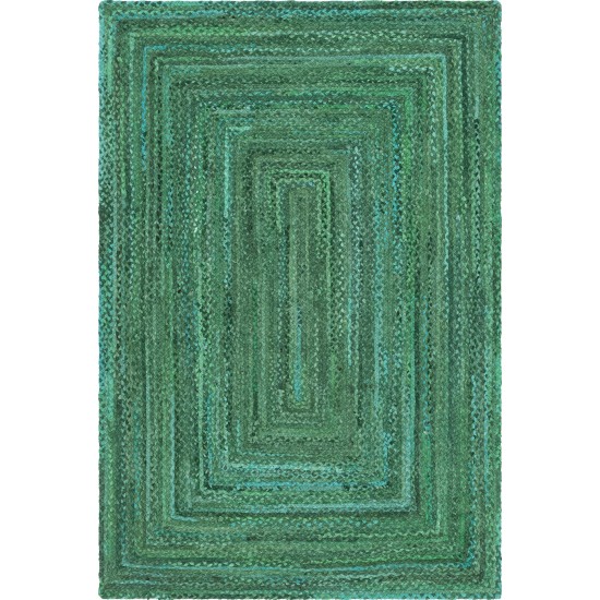 Rug Unique Loom Braided Chindi Green Rectangular 6' 0 x 9' 0