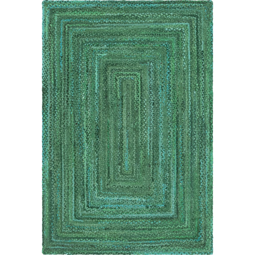 Rug Unique Loom Braided Chindi Green Rectangular 6' 0 x 9' 0