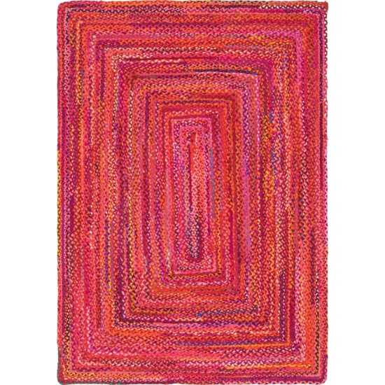 Rug Unique Loom Braided Chindi Red Rectangular 6' 0 x 9' 0