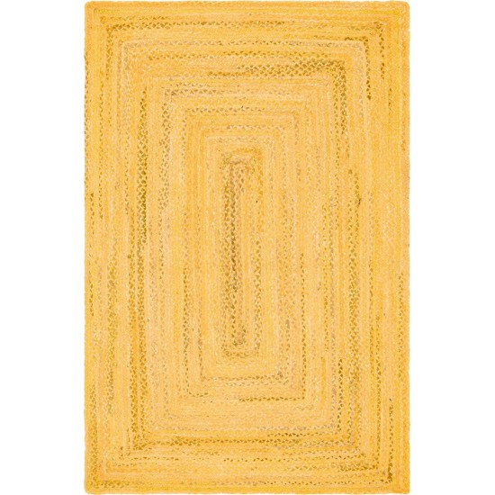 Rug Unique Loom Braided Chindi Yellow Rectangular 6' 0 x 9' 0