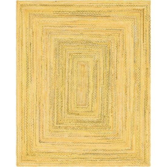 Rug Unique Loom Braided Chindi Yellow Rectangular 8' 0 x 10' 0