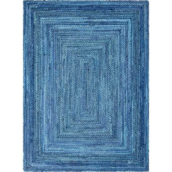 Rug Unique Loom Braided Chindi Blue Rectangular 9' 0 x 12' 0