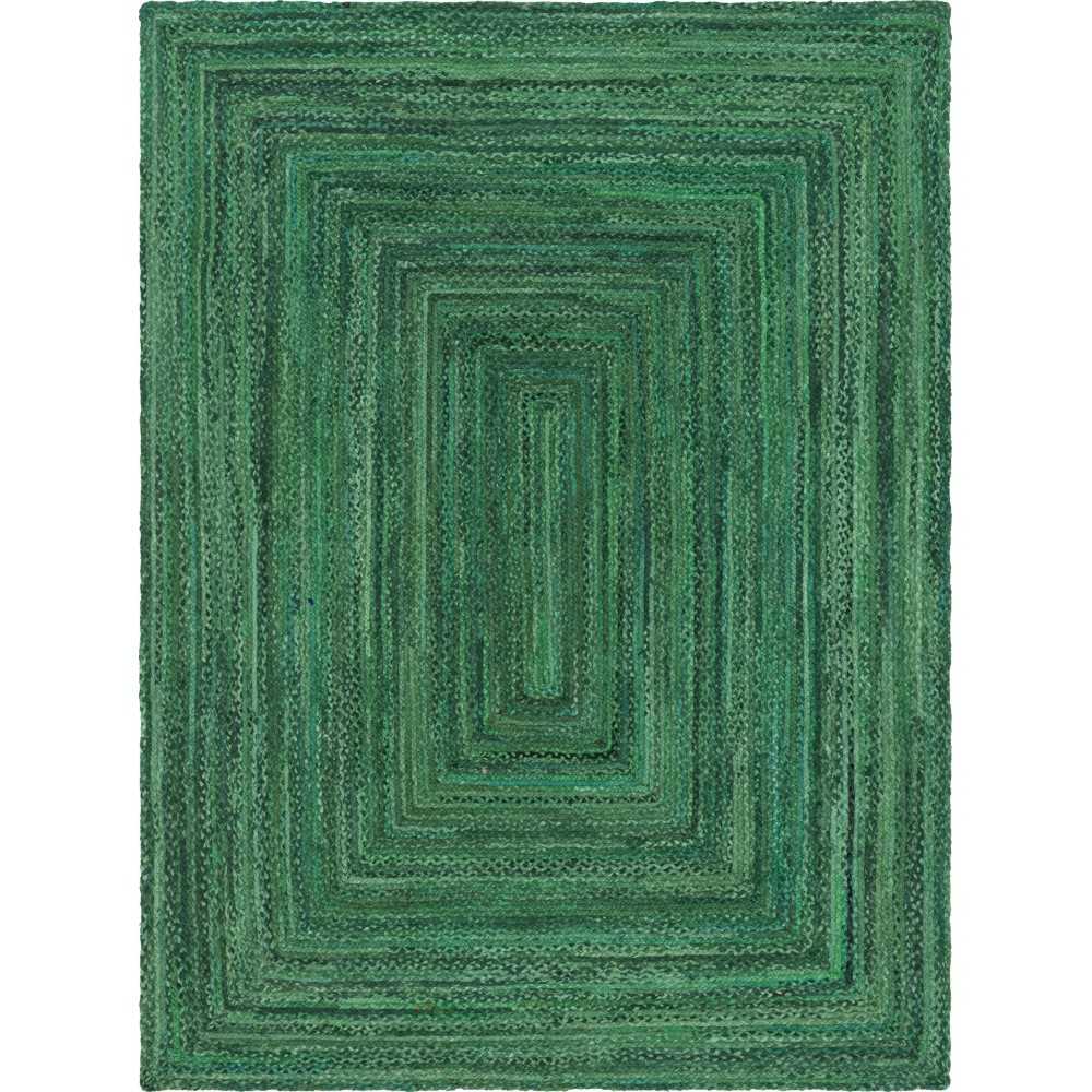 Rug Unique Loom Braided Chindi Green Rectangular 9' 0 x 12' 0