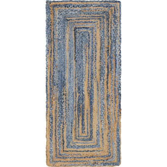 Rug Unique Loom Braided Chindi Blue/Natural Runner 2' 6 x 6' 0