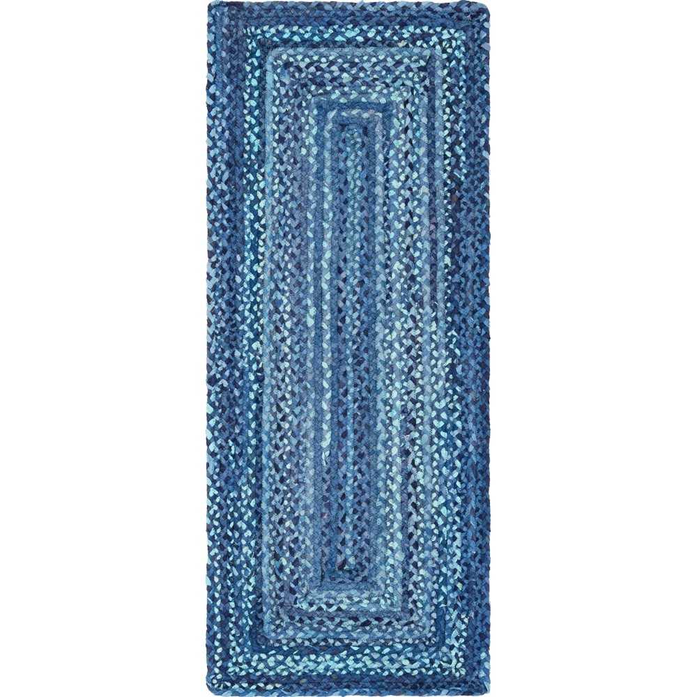 Rug Unique Loom Braided Chindi Blue Runner 2' 6 x 6' 0