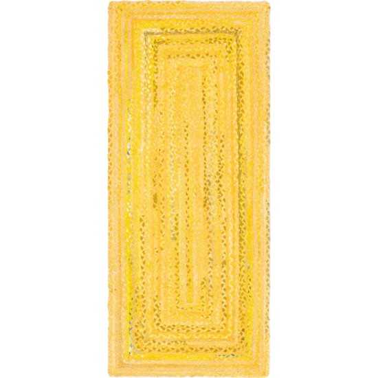 Rug Unique Loom Braided Chindi Yellow Runner 2' 6 x 6' 0