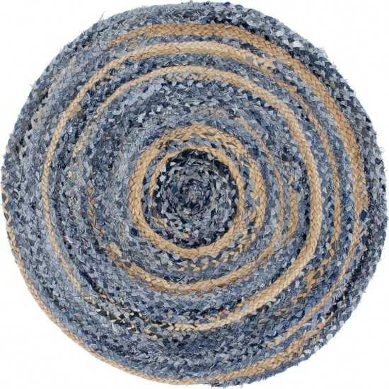 Rug Unique Loom Braided Chindi Blue/Natural Round 3' 3 x 3' 3