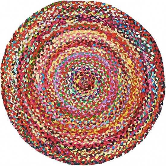 Rug Unique Loom Braided Chindi Multi Round 3' 3 x 3' 3