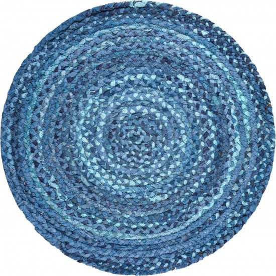 Rug Unique Loom Braided Chindi Blue Round 3' 3 x 3' 3